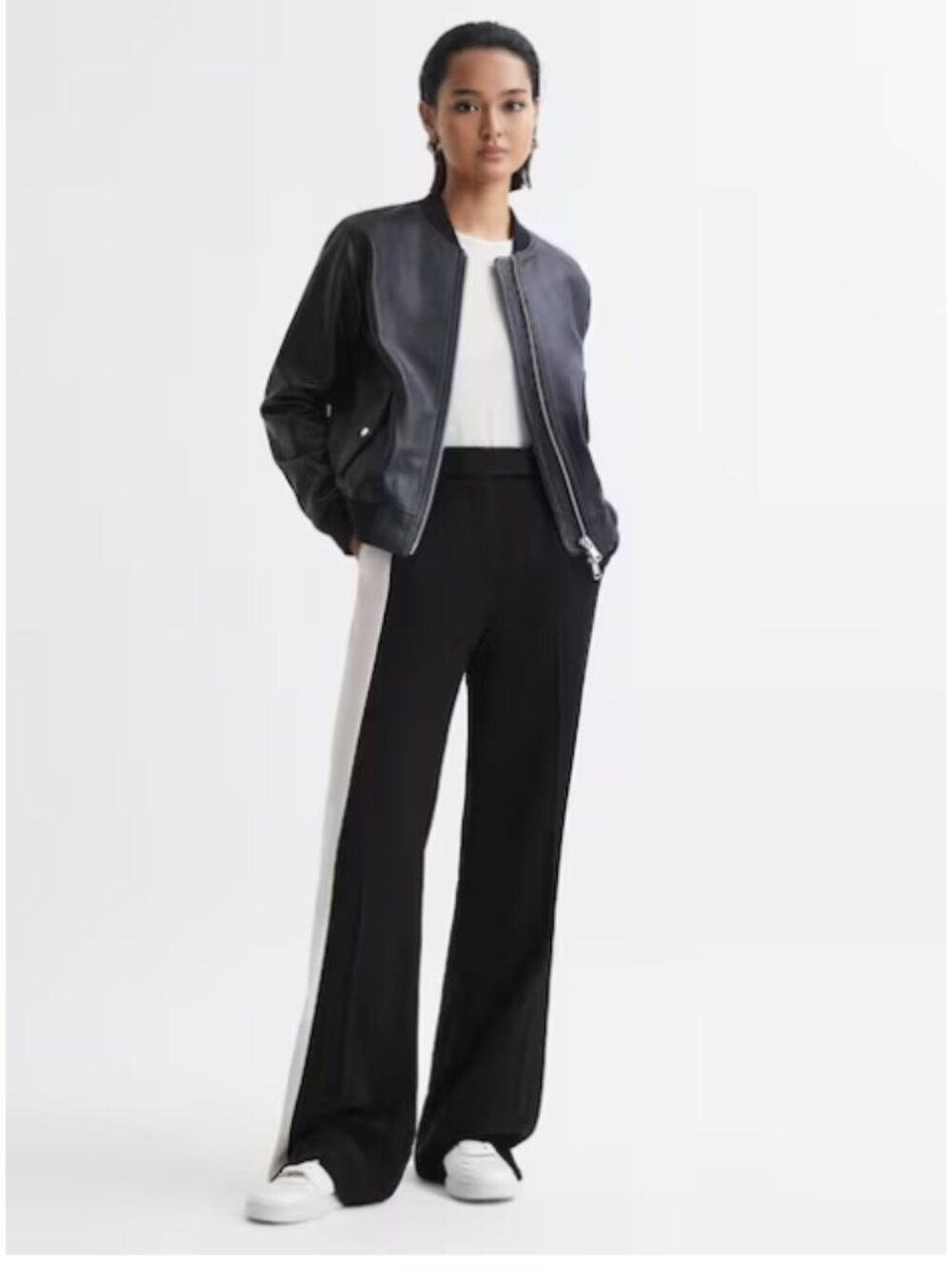 Reiss Saffron Contrast Side Wide‑Leg Trousers Black Size US-0 NWT - Picture 3 of 5